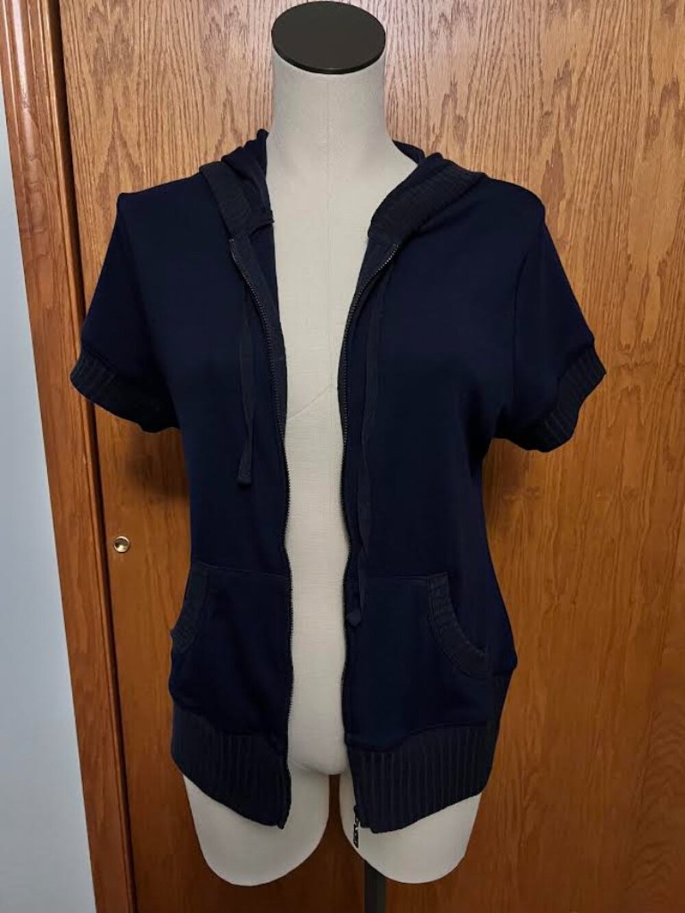 Hooded Short Sleeve Jacket Zip Sweatshirt Bomber (Navy Blue) / Large / NWOT